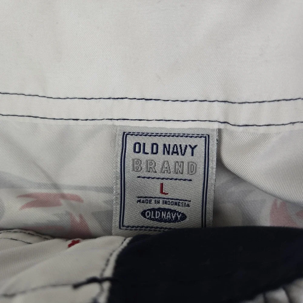 Old Navy Board Shorts Mens Large Navy Blue White Drawstring Swim Surf Heavy Duty